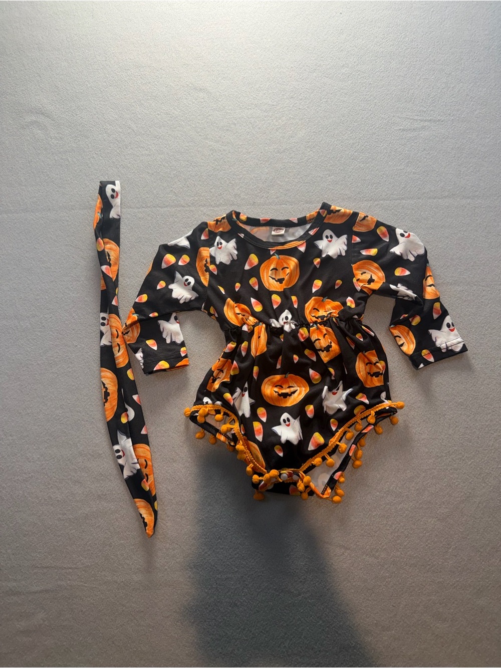 Black & Orange Halloween Pumpkin and Ghost Baby Romper with Headband